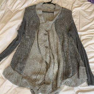 Free People two tone gray button up sweater